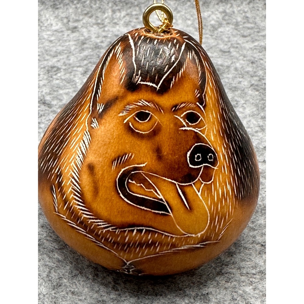 Lucuma German Shepherd Hand Carved‎ Gourd Ornament Peru Folk Art Dog Decor